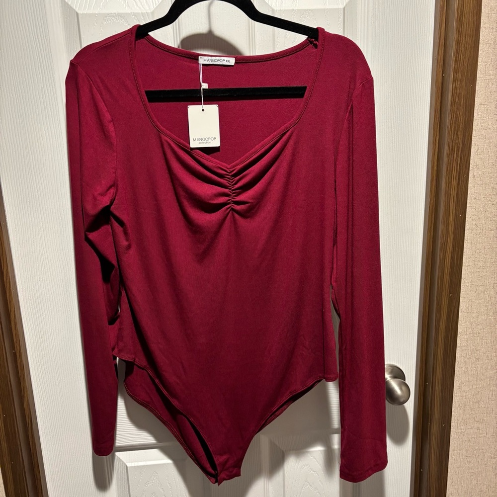 Magaschoni Women's Red Long Sleeve Bodysuit